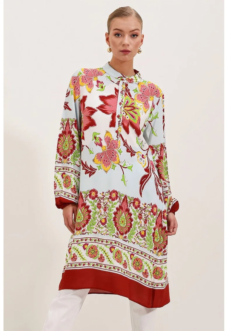 Rochie midi - HiCCUP - brodata - maneci lungi - visiniu - muselina