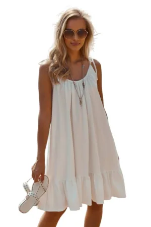 Rochie midi bumbac - cu bretele legate - ecru -