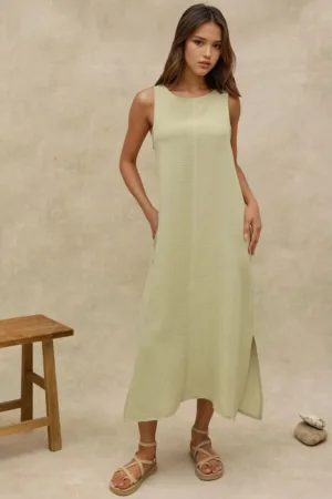 Rochie midi -  bumbac texturat - verde