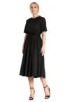 Rochie midi camasa  neagra - bumbac - cu curea si buzunare -