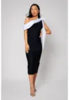 Rochie Stramta Midi Off White/Black 12939