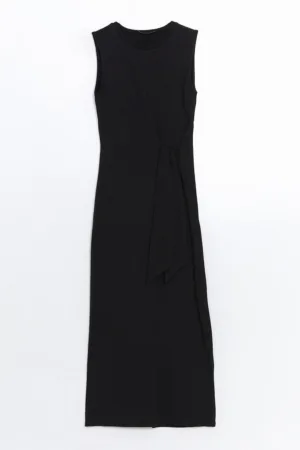 Rochie midi cambrata din amestec de modal cu decolteu la baza gatului