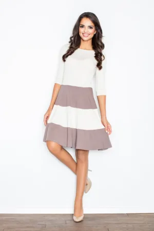 Rochie midi casual M279 - evazata - maneci 3/4 - maro - viscoza 95% -