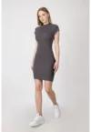 Rochie midi casual -  tricotata - guler inalt - gri - material tricot -