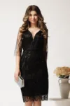 Rochie midi conica neagra din tull cu paiete- Ella Collection Ingrid