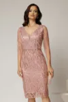 Rochie midi conica roz din tull cu paiete