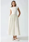 Rochie midi contrastanta -  eleganta - bej - textil