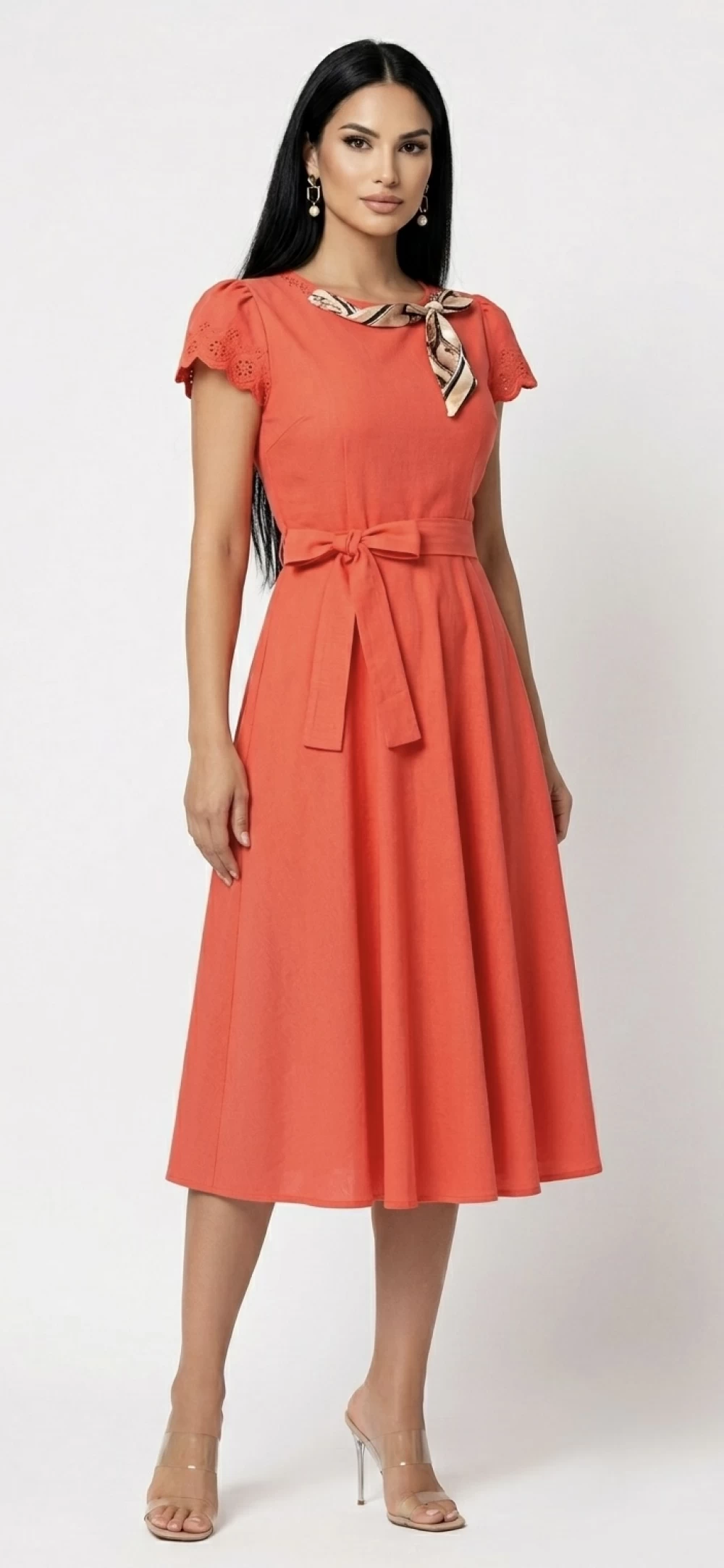 Rochie midi corai din rayon