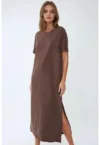 Rochie midi -  croiala lejera - maro - poliester/ modal