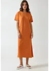 Rochie midi  croiala lejera - portocaliu pal