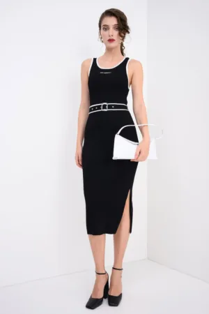 Rochie midi cu accente contrastante