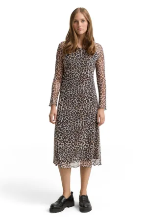 Rochie midi cu animal print - Negru - Bej -