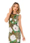 Rochie midi cu animal print si imprimeu floral