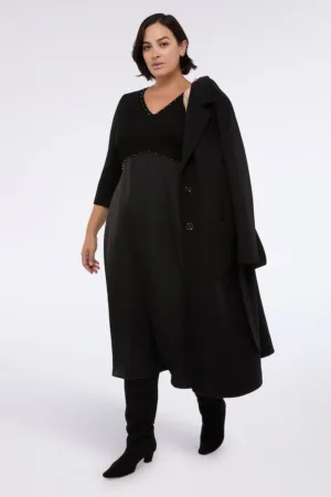 Rochie midi cu aplicatii din strasuri si decolteu in V