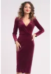 Rochie midi cu aspect de catifea - croiala cambrata si decolteu in V