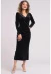 Rochie midi cu aspect de catifea si decolteu cache-coeur