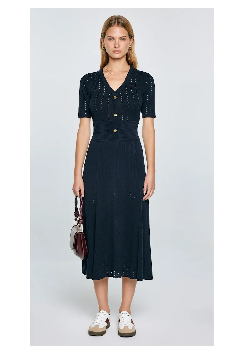 Rochie midi cu aspert perforat Adalina