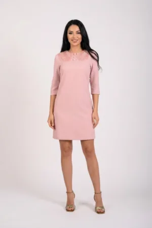 Rochie midi cu broderie la guler