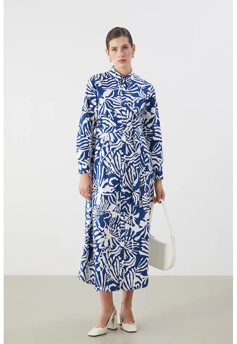 Rochie midi cu cordon in talie si nasturi