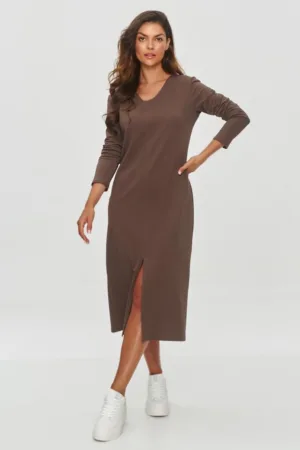 Rochie midi cu crapatura frontala