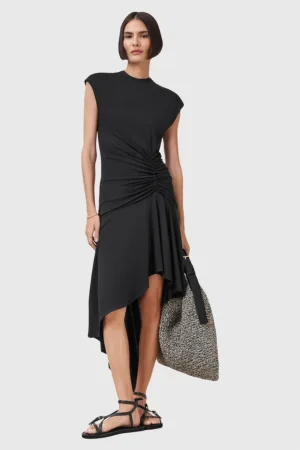 Rochie midi cu croiala asimetrica si talie elastica Annalie
