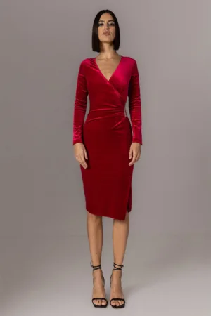 Rochie midi cu croiala cambrata si decolteu in V