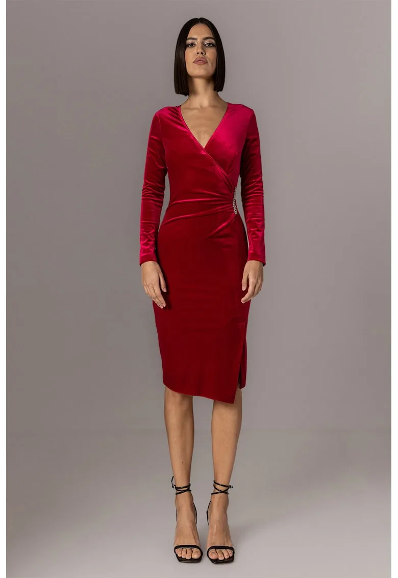 Rochie midi cu croiala cambrata si decolteu in V