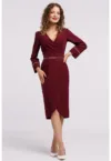 Rochie midi cu croiala creion si decolteu in V