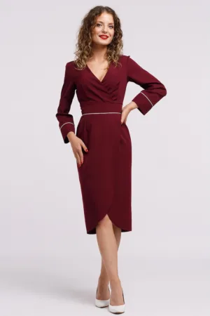 Rochie midi cu croiala creion si decolteu in V