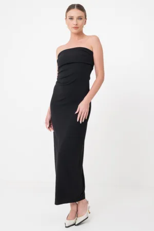 Rochie midi cu croiala dreapta si decolteu bandeau