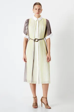 Rochie midi cu croiala dreapta si model in dungi