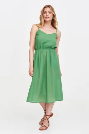 Rochie midi cu croiala in A si bretele subtiri