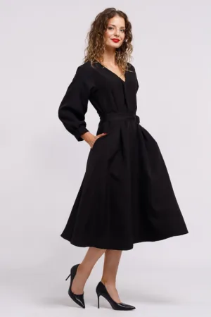 Rochie midi cu croiala in A si buzunare