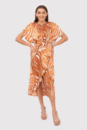 Rochie midi cu croiala lejera - maro DA1738 RUST