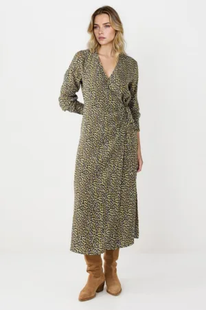 Rochie midi cu croiala petrecuta si decolteu in V