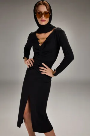 Rochie midi cu decolteu adanc in V Privilege