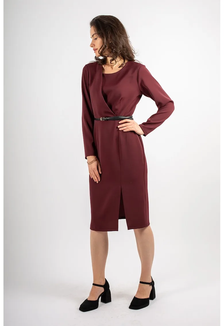 Rochie midi cu decolteu asimetric - Visiniu -