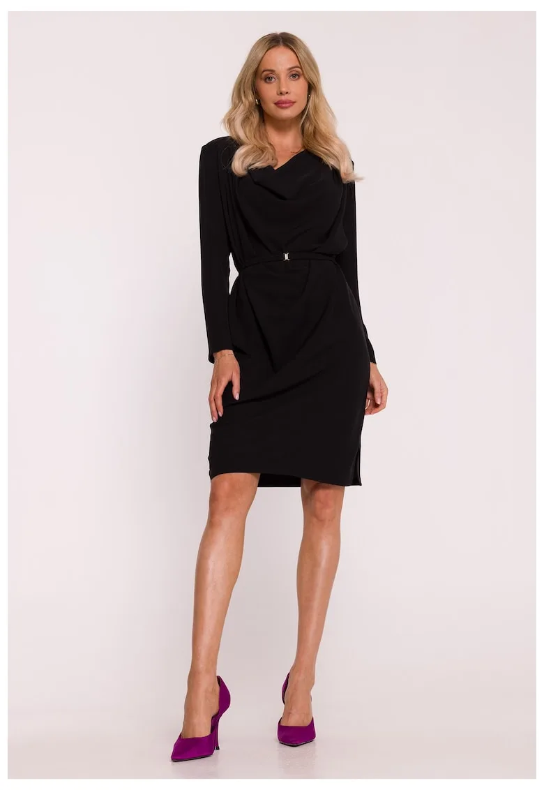 Rochie midi cu decolteu de apa - negru