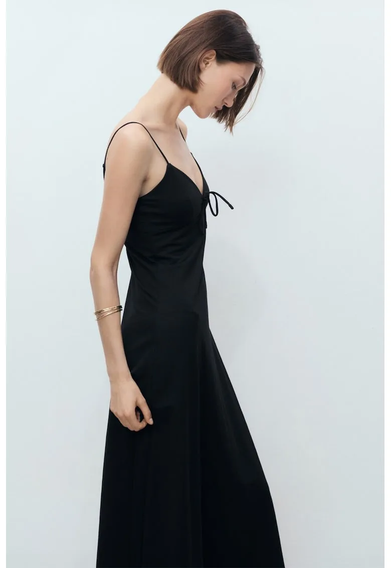 Rochie midi cu decolteu in V si funda