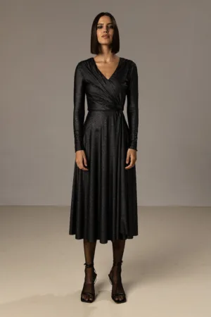 Rochie midi cu decolteu in V - strasuri si slit lateral