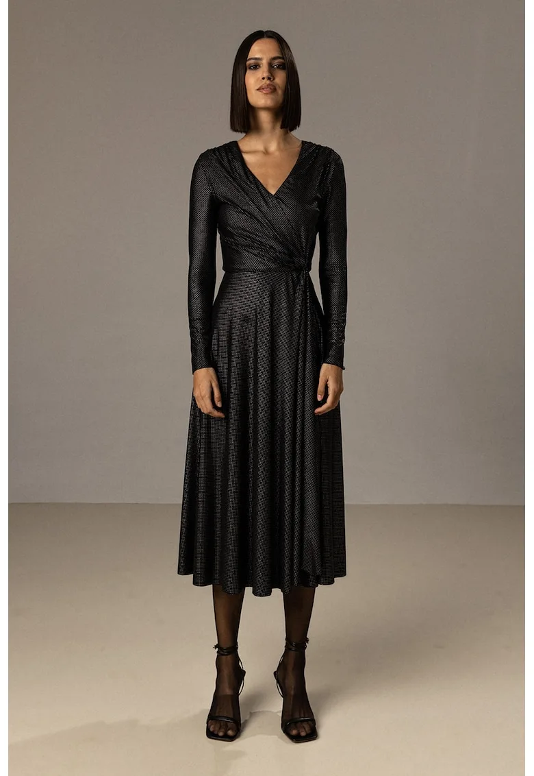 Rochie midi cu decolteu in V - strasuri si slit lateral