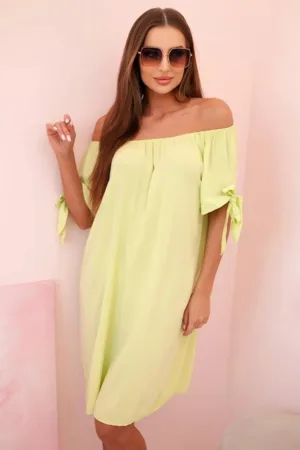 Rochie midi cu decolteu pe umeri si maneci scurte -