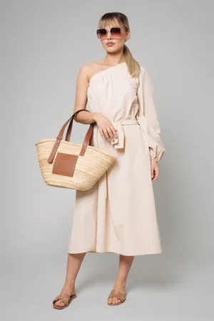 Rochie midi cu decolteu pe un umar si cordon