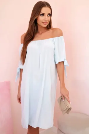 Rochie midi cu decolteu pe un umar si funde -
