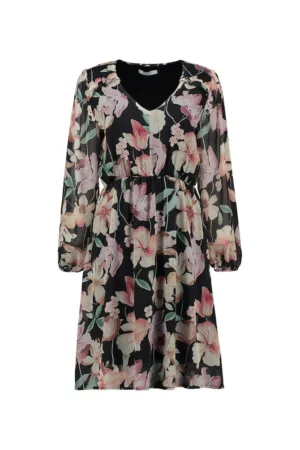 Rochie midi cu decolteu rotund si model floral