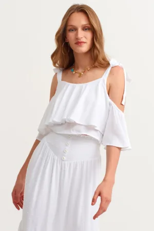 Rochie midi cu decupaj pe umar