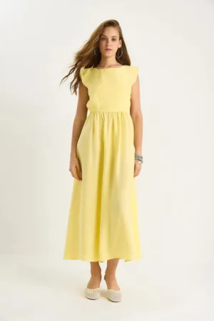 Rochie midi  cu decupaje - galben - textil