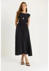 Rochie midi  cu decupaje - neagra - textil