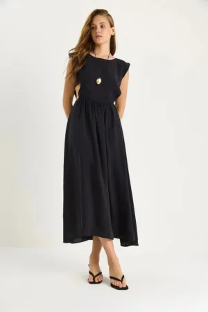 Rochie midi  cu decupaje - neagra - textil