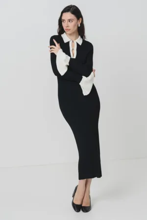 Rochie midi cu detalii contrastante
